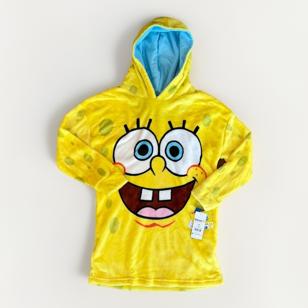 SpongeBob Sleep Hoodie Adult S/M Plush Oversized Pajama Top NWT Sponge Bob